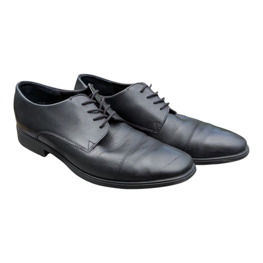 ECCO Melbourne Black Leather Cap Toe Oxfords Men's Derby Dress Shoes Size 11